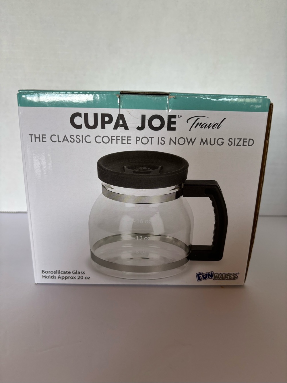 Cupa Joe Travel 20 oz Glass Coffee Pot Mug Funwares w/ Original Box